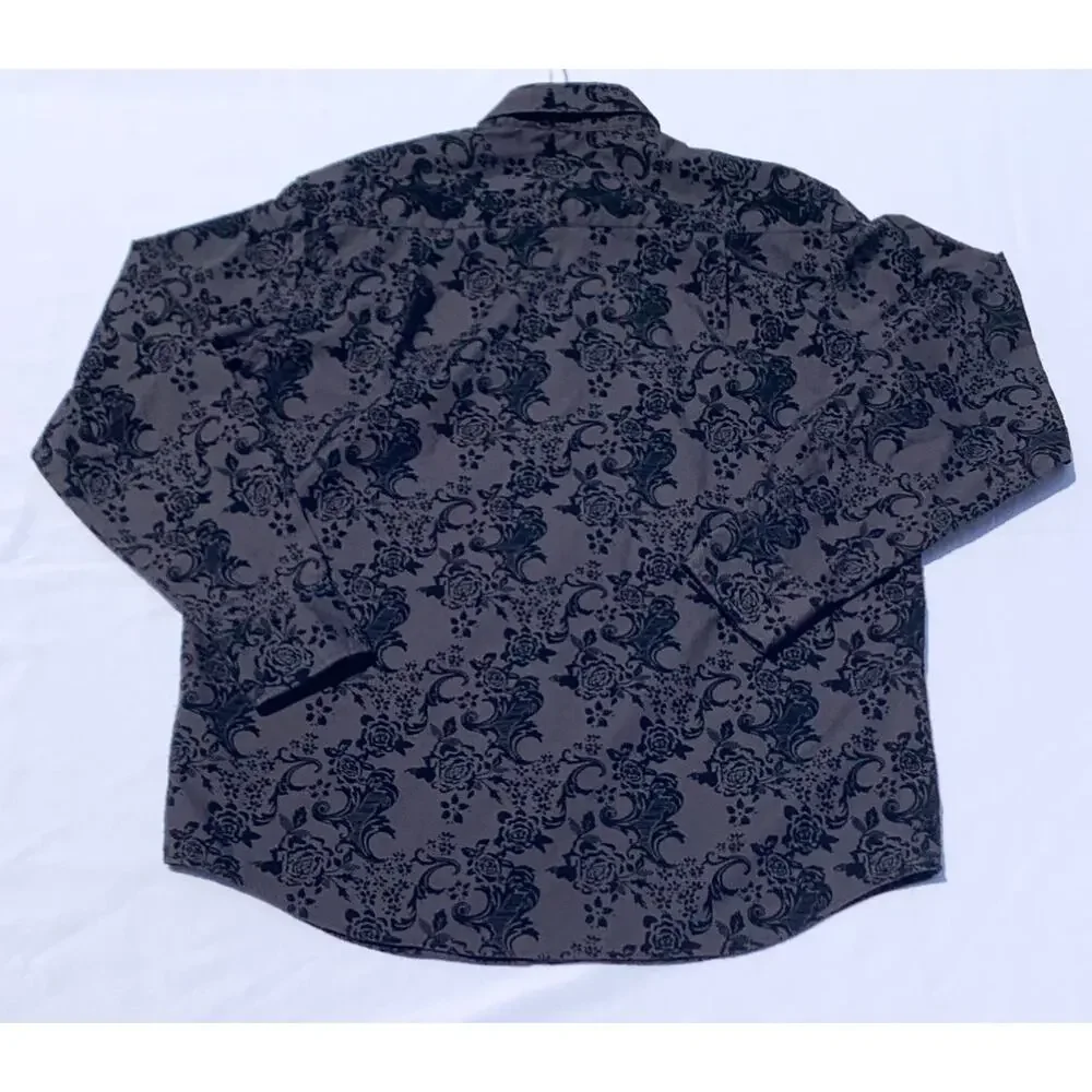 BEVERLY HILLS POLO CLUB Men’s Black Jacquard Long Sleeve Button Front Shirt Med.